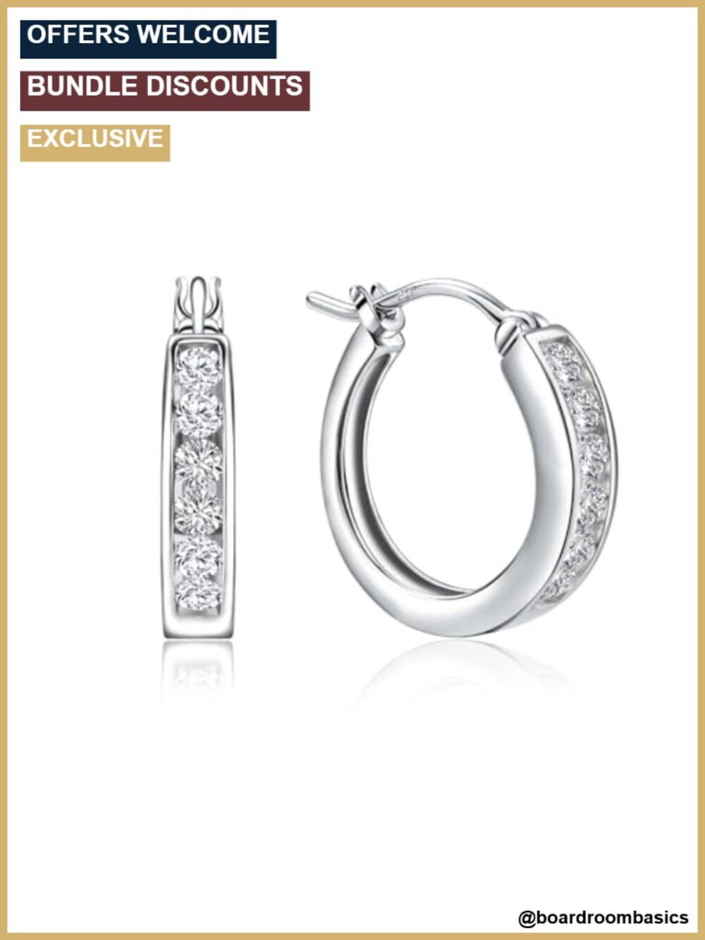 Small Hoop Earrings Sterling Silver with Cubic Zirconia Birthstone Huggie